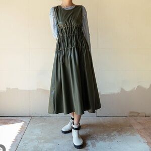 Theilma olive green faux leather dress
